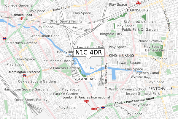 N1C 4DR map - small scale - OS Open Zoomstack (Ordnance Survey)