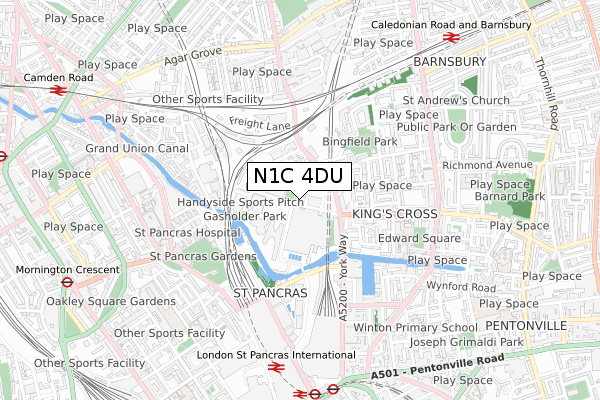 N1C 4DU map - small scale - OS Open Zoomstack (Ordnance Survey)