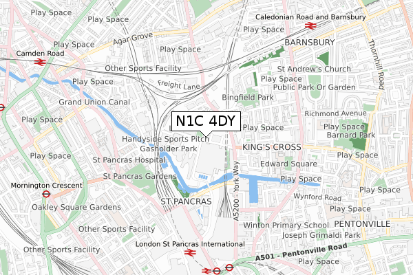 N1C 4DY map - small scale - OS Open Zoomstack (Ordnance Survey)