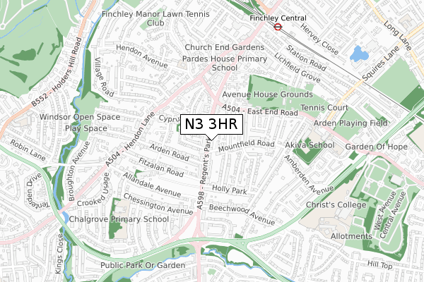 N3 3HR map - small scale - OS Open Zoomstack (Ordnance Survey)