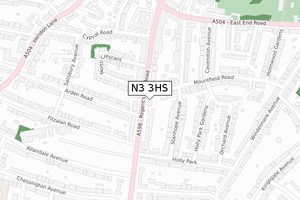 N3 3HS map - large scale - OS Open Zoomstack (Ordnance Survey)