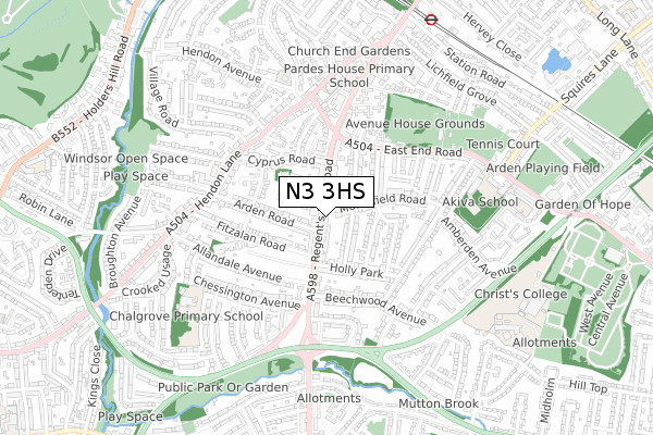 N3 3HS map - small scale - OS Open Zoomstack (Ordnance Survey)