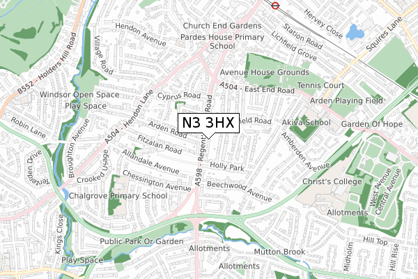 N3 3HX map - small scale - OS Open Zoomstack (Ordnance Survey)