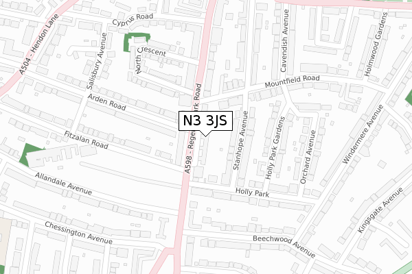 N3 3JS map - large scale - OS Open Zoomstack (Ordnance Survey)