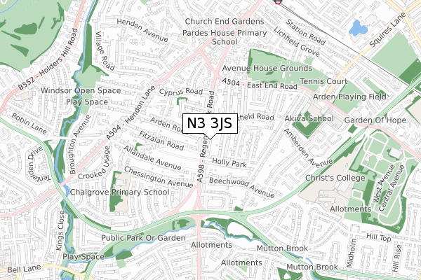 N3 3JS map - small scale - OS Open Zoomstack (Ordnance Survey)