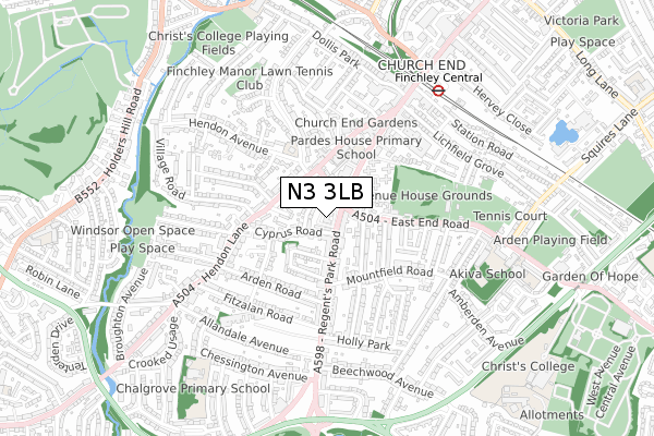 N3 3LB map - small scale - OS Open Zoomstack (Ordnance Survey)