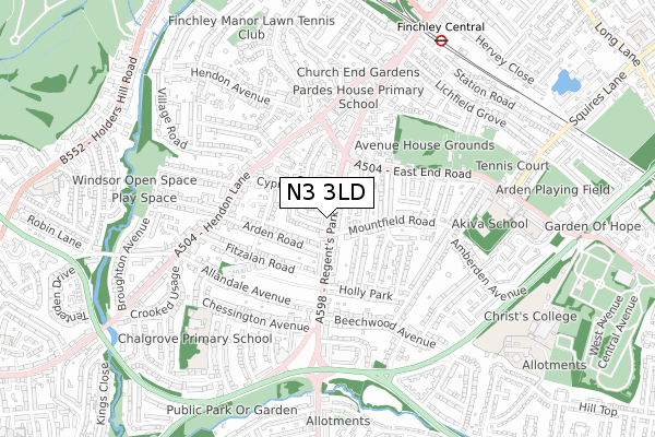 N3 3LD map - small scale - OS Open Zoomstack (Ordnance Survey)