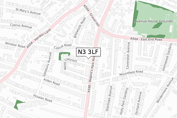 N3 3LF map - large scale - OS Open Zoomstack (Ordnance Survey)