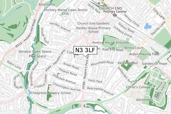 N3 3LF map - small scale - OS Open Zoomstack (Ordnance Survey)