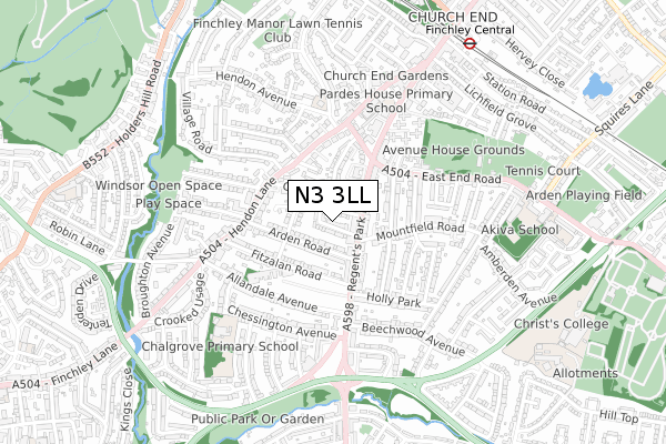 N3 3LL map - small scale - OS Open Zoomstack (Ordnance Survey)