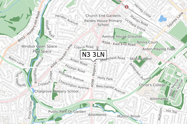 N3 3LN map - small scale - OS Open Zoomstack (Ordnance Survey)