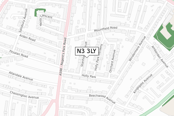 N3 3LY map - large scale - OS Open Zoomstack (Ordnance Survey)