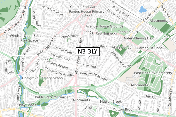 N3 3LY map - small scale - OS Open Zoomstack (Ordnance Survey)