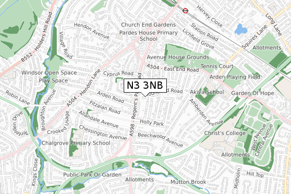 N3 3NB map - small scale - OS Open Zoomstack (Ordnance Survey)