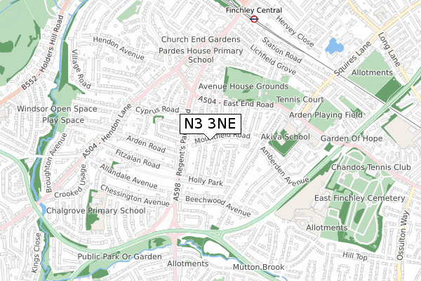 N3 3NE map - small scale - OS Open Zoomstack (Ordnance Survey)