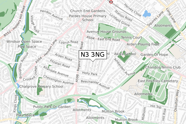 N3 3NG map - small scale - OS Open Zoomstack (Ordnance Survey)