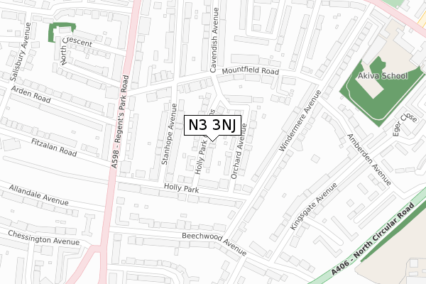 N3 3NJ map - large scale - OS Open Zoomstack (Ordnance Survey)