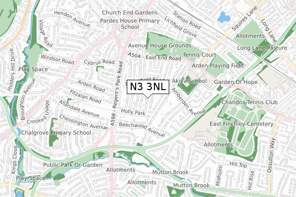 N3 3NL map - small scale - OS Open Zoomstack (Ordnance Survey)