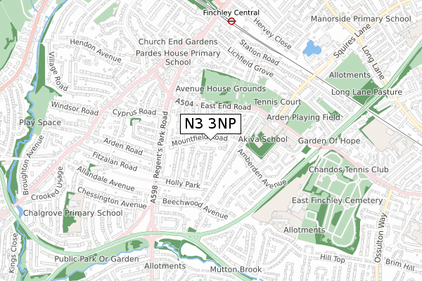 N3 3NP map - small scale - OS Open Zoomstack (Ordnance Survey)