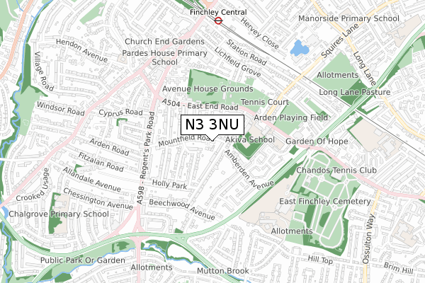 N3 3NU map - small scale - OS Open Zoomstack (Ordnance Survey)