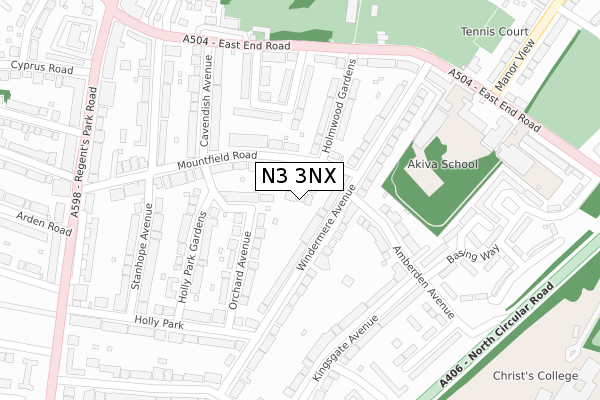 N3 3NX map - large scale - OS Open Zoomstack (Ordnance Survey)