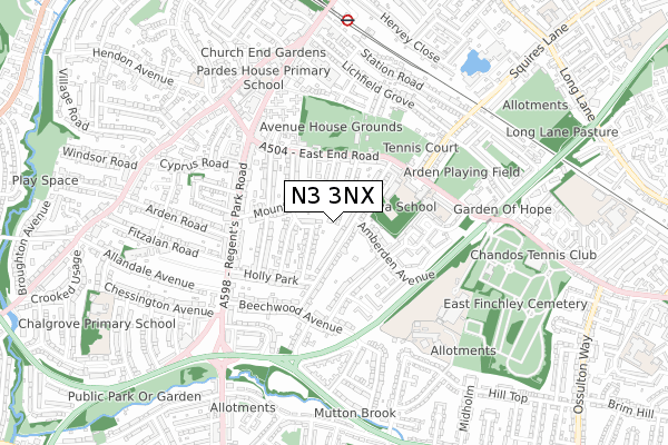 N3 3NX map - small scale - OS Open Zoomstack (Ordnance Survey)