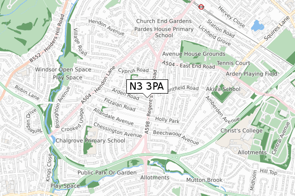 N3 3PA map - small scale - OS Open Zoomstack (Ordnance Survey)