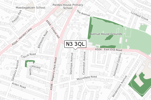 N3 3QL map - large scale - OS Open Zoomstack (Ordnance Survey)