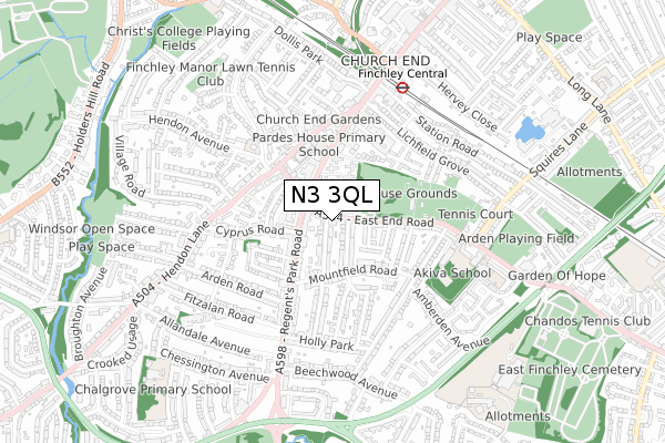 N3 3QL map - small scale - OS Open Zoomstack (Ordnance Survey)