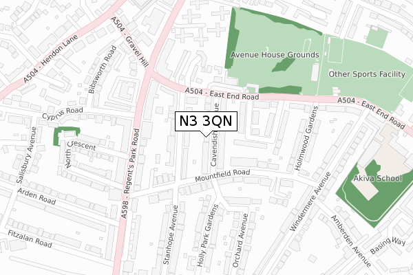 N3 3QN map - large scale - OS Open Zoomstack (Ordnance Survey)