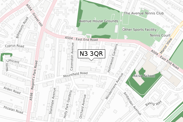 N3 3QR map - large scale - OS Open Zoomstack (Ordnance Survey)