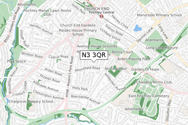 N3 3QR map - small scale - OS Open Zoomstack (Ordnance Survey)