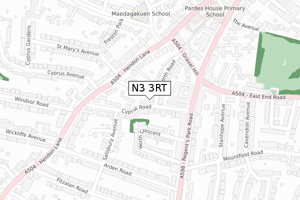 N3 3RT map - large scale - OS Open Zoomstack (Ordnance Survey)