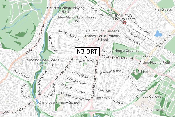 N3 3RT map - small scale - OS Open Zoomstack (Ordnance Survey)