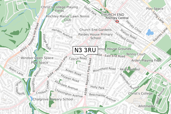 N3 3RU map - small scale - OS Open Zoomstack (Ordnance Survey)