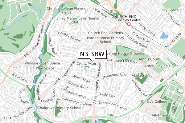 N3 3RW map - small scale - OS Open Zoomstack (Ordnance Survey)