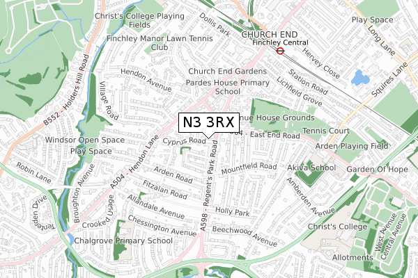 N3 3RX map - small scale - OS Open Zoomstack (Ordnance Survey)