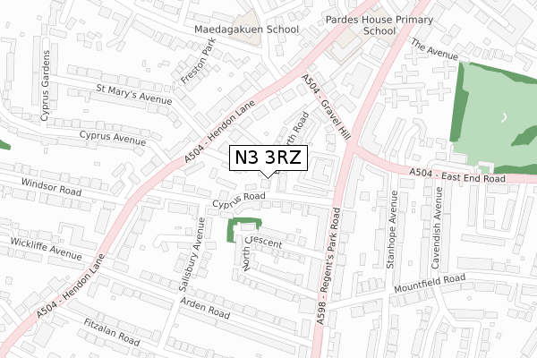 N3 3RZ map - large scale - OS Open Zoomstack (Ordnance Survey)