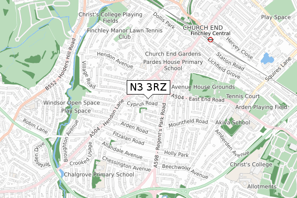 N3 3RZ map - small scale - OS Open Zoomstack (Ordnance Survey)