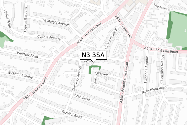 N3 3SA map - large scale - OS Open Zoomstack (Ordnance Survey)