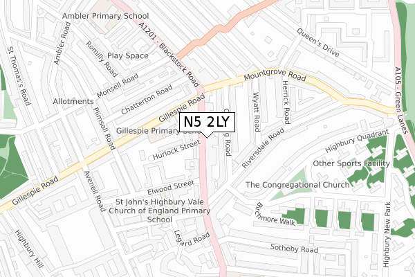 N5 2LY map - large scale - OS Open Zoomstack (Ordnance Survey)