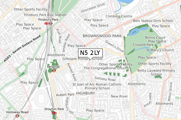 N5 2LY map - small scale - OS Open Zoomstack (Ordnance Survey)