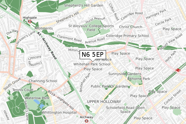 N6 5EP map - small scale - OS Open Zoomstack (Ordnance Survey)