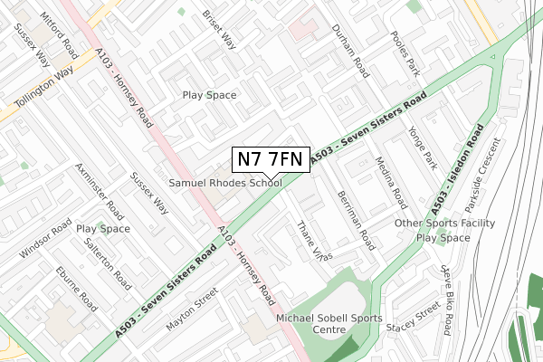 N7 7FN map - large scale - OS Open Zoomstack (Ordnance Survey)