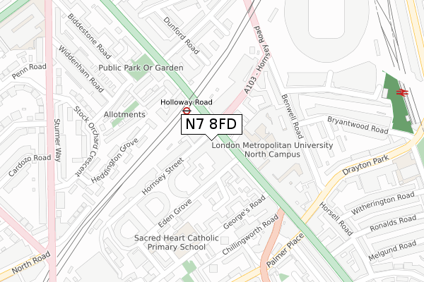 N7 8FD map - large scale - OS Open Zoomstack (Ordnance Survey)