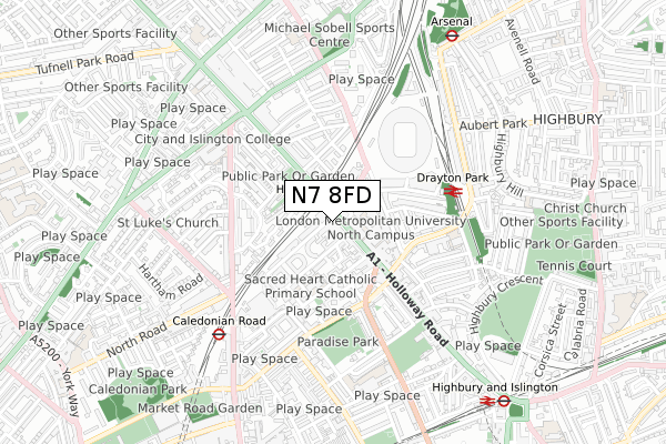 N7 8FD map - small scale - OS Open Zoomstack (Ordnance Survey)