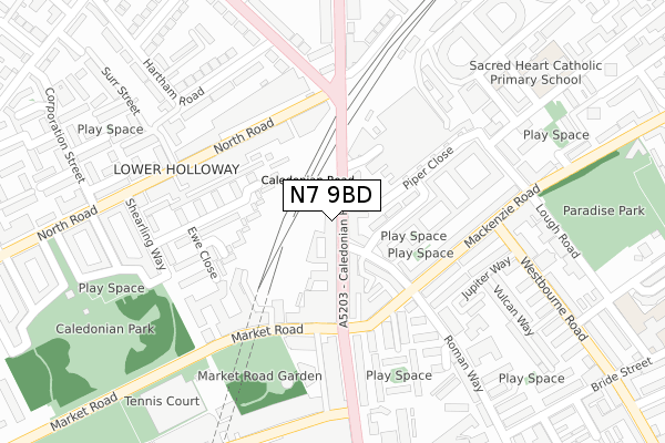 N7 9BD map - large scale - OS Open Zoomstack (Ordnance Survey)