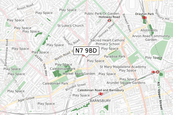 N7 9BD map - small scale - OS Open Zoomstack (Ordnance Survey)