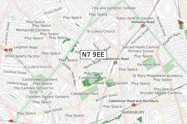 N7 9EE map - small scale - OS Open Zoomstack (Ordnance Survey)