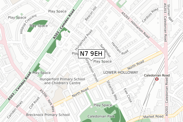 N7 9EH map - large scale - OS Open Zoomstack (Ordnance Survey)